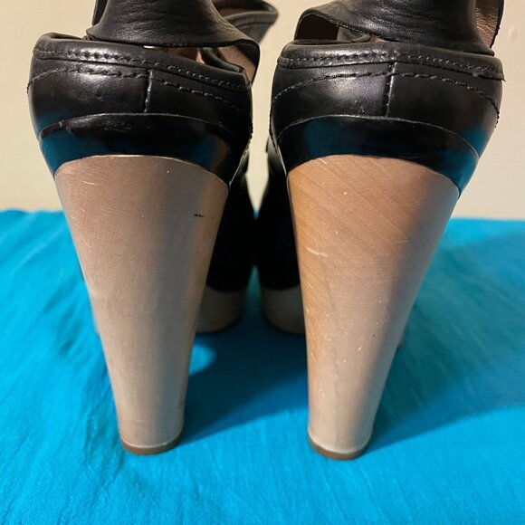 Belle By Sigerson Morrison Black Leather Wood Sole Platform Ankle Boots Size 39 - Picture 7 of 10